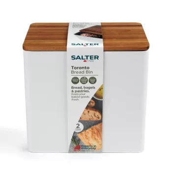 Salter BW128991W Toronto Brotkasten, Weiß/Holz
