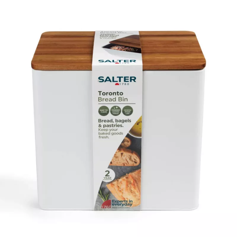 Salter BW128991W Toronto Brotkasten, Weiß/Holz