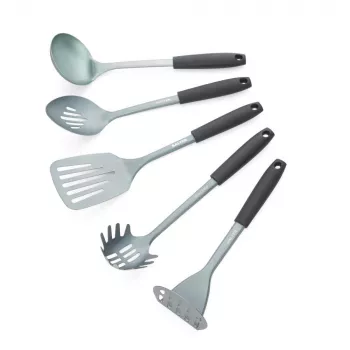 Salter BW13601DU Excellence 5-teiliges Küchenutensilien-Set mit Drehständer, Schwarz und Silber