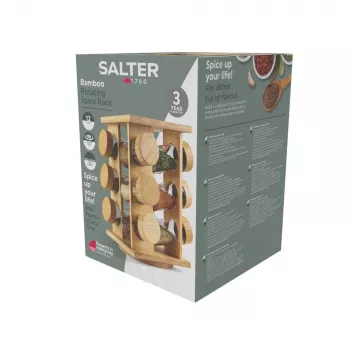 Salter BW14238 Bamboo Rotating Spice Rack mit 16 Glasbehältern
