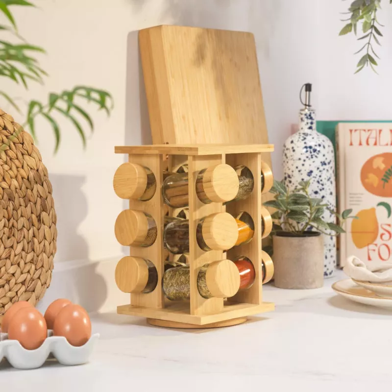 Salter BW14238 Bamboo Rotating Spice Rack mit 16 Glasbehältern