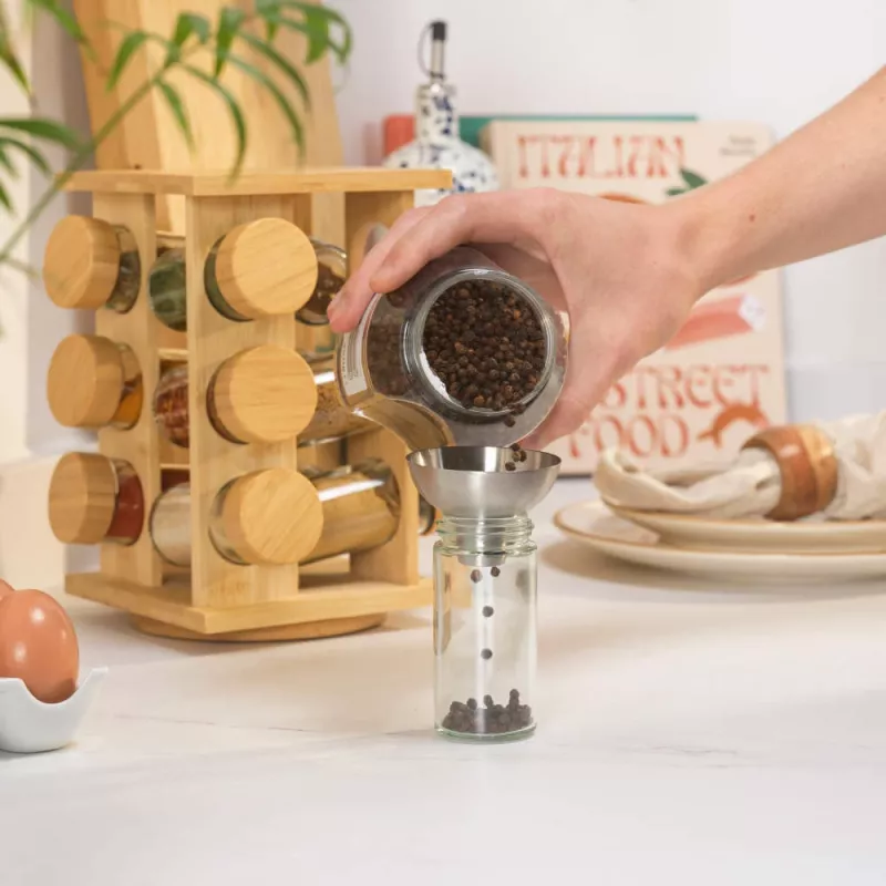 Salter BW14238 Bamboo Rotating Spice Rack mit 16 Glasbehältern