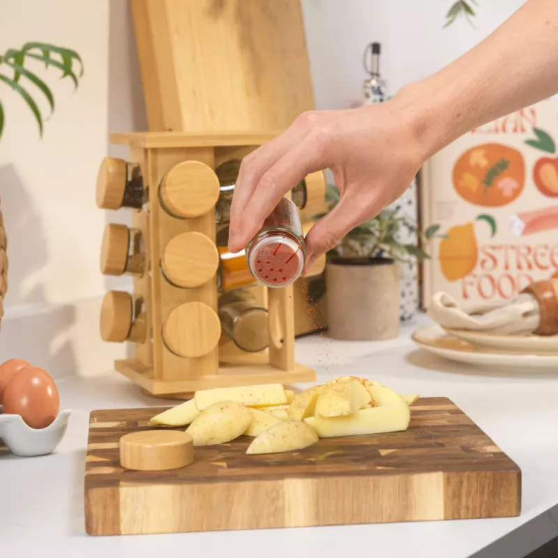 Salter BW14238 Bamboo Rotating Spice Rack mit 16 Glasbehältern