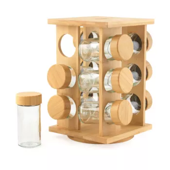 Salter BW14238 Bamboo Rotating Spice Rack mit 16 Glasbehältern