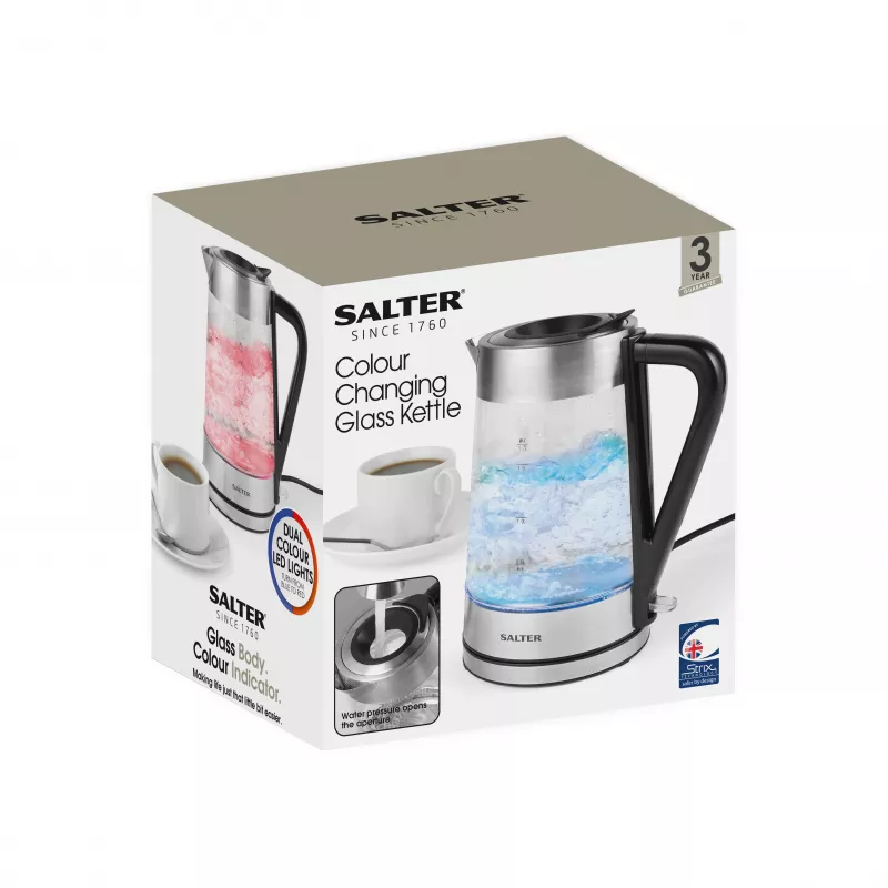 Salter EK5078SSFVDE Colour Changing Glass Kettle 1,7L 3000W