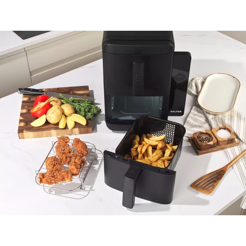 Salter EK6642VDE VertiCook Ultra Vertical Health Grill & Air Fryer, 1500 W, Schwarz & Silber