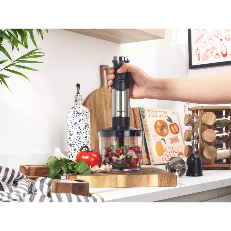 Salter EK6653VDE 4-in-1 Mixerset, 500W, 1,5L Glasbehälter, Schwarz/Silber
