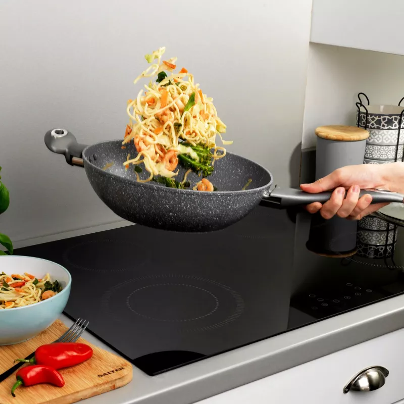Salter Marblestone Wok 28cm Grau - Geschmiedetes Aluminium, antihaftbeschichtet, induktionsgeeignet