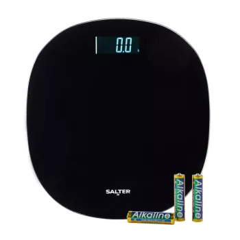 Salter SA00709BFEU12 Runde elektronische Personenwaage, Schwarz, 180 kg Kapazität, gehärtetes Glas
