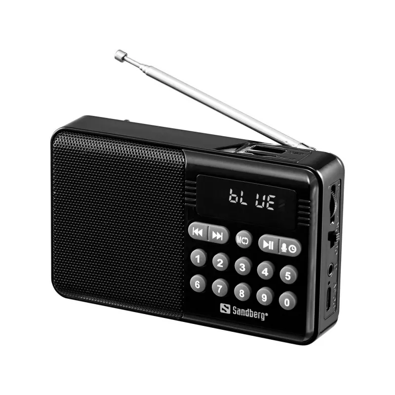 SANDBERG Speaker Radio FM+BT Recharge Tragbarer Bluetooth-Lautsprecher mit FM-Radio, AUX, USB, MicroSD, 6W, Schwarz