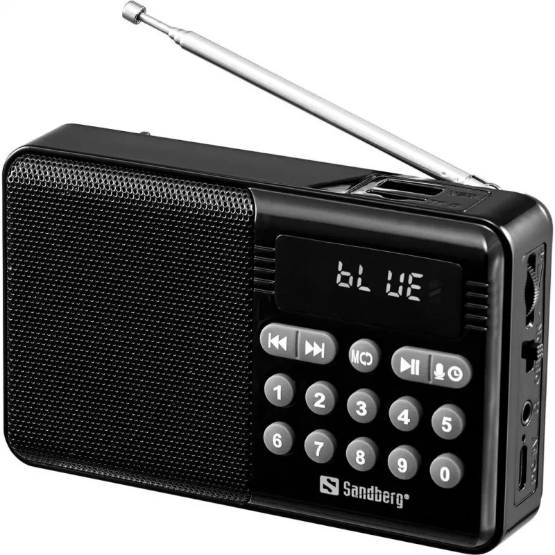 SANDBERG Speaker Radio FM+BT Recharge Tragbarer Bluetooth-Lautsprecher mit FM-Radio, AUX, USB, MicroSD, 6W, Schwarz