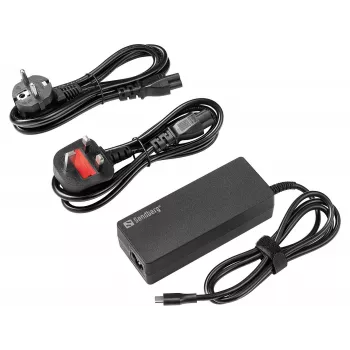 SANDBERG USB-C AC Ladegerät PD100W EU+UK - 100W USB-C Power Delivery Wandladegerät, Austauschbare EU/UK Stecker, Schwarz