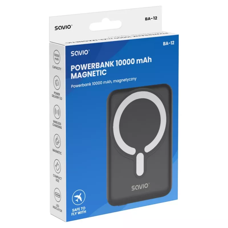 Savio BA-12 Magnetische kabellose Powerbank 10000 mAh Schwarz