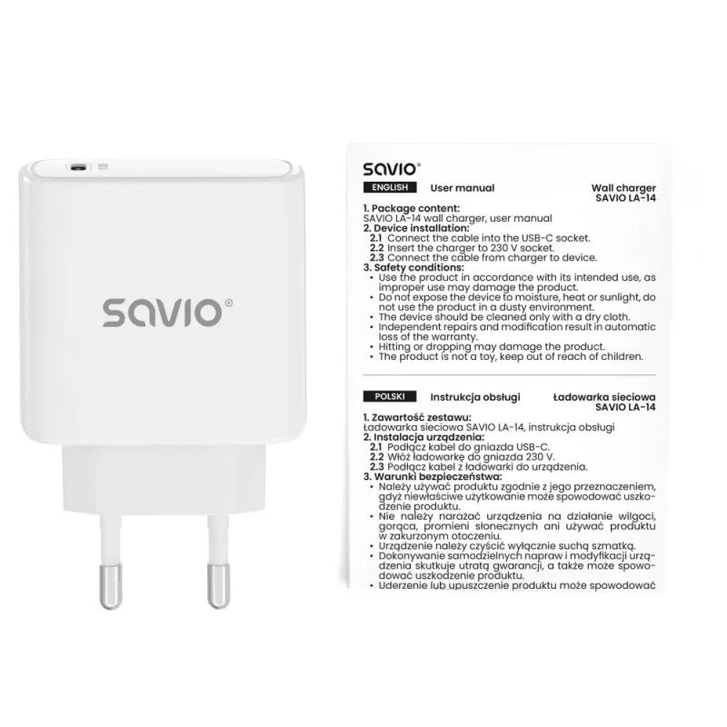 SAVIO LA-14 20W Wandladegerät mit Power Delivery 3.0