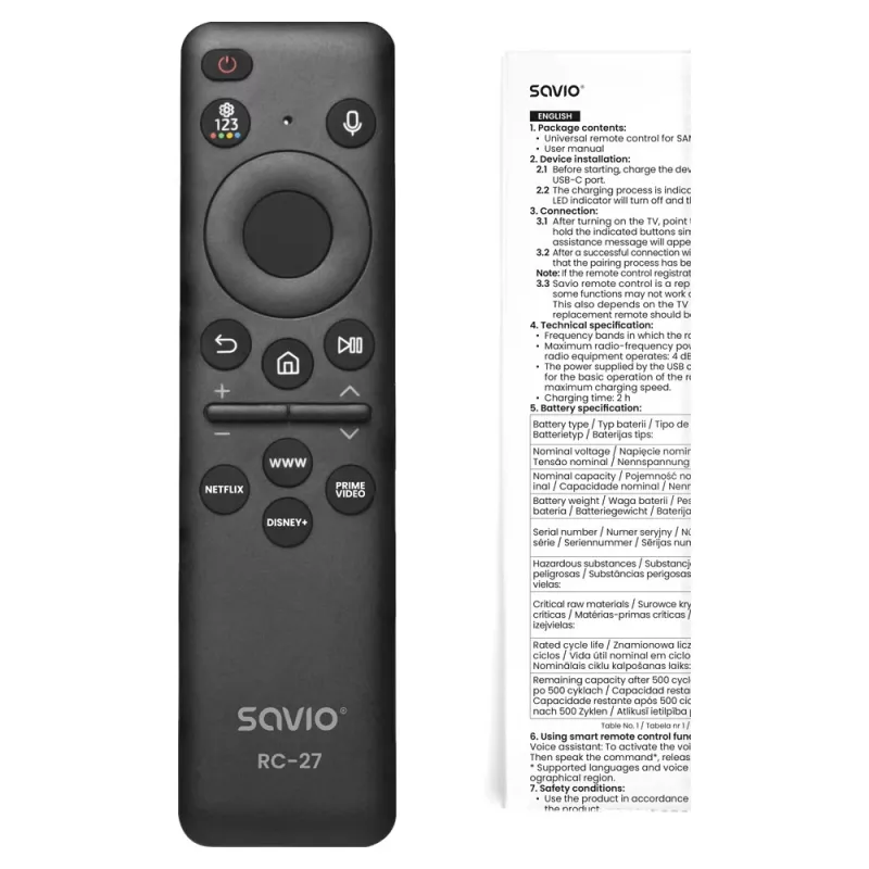 SAVIO RC-27 Universelle Ersatz-Fernbedienung für Samsung Smart TV – Schwarz