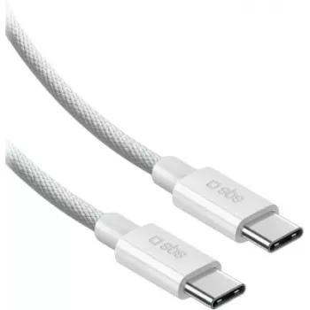 SBS USB-C auf USB-C Nylon-Geflechtkabel 2m 100W Weiß