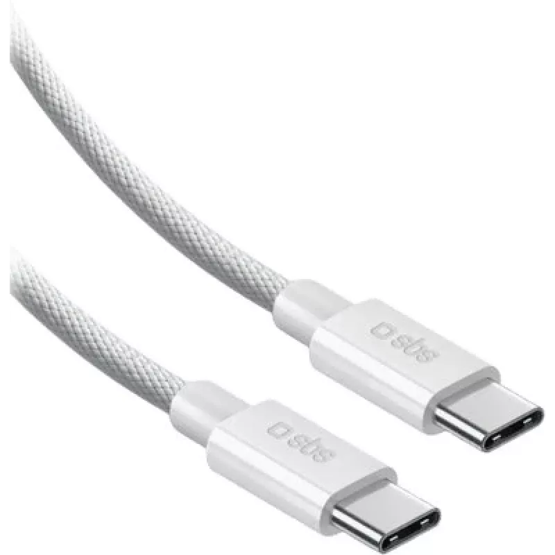 SBS USB-C auf USB-C Nylon-Geflechtkabel 2m 100W Weiß