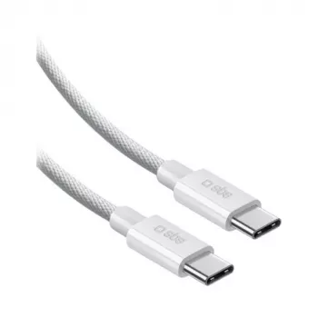 SBS USB-C auf USB-C Nylon-Geflechtkabel 2m 100W Weiß