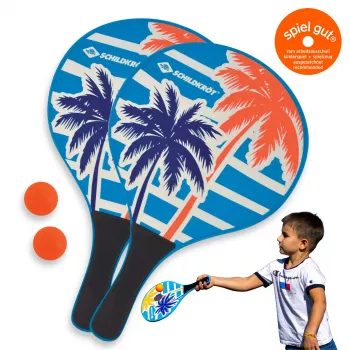 SCHILDKRÖT Beach-Paddle-Ball-Set, 4-teilig, 2 lackierte Holzschläger, 2 Gummibälle, 378 mm 970157