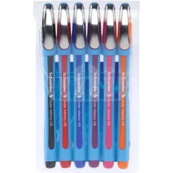 Schneider Slider Memo XB Kugelschreiber-Set - 6 verschiedene Farben (Schwarz, Blau, Rot, Grün, Orange, Violett) - Extrabreite 1,4 mm Edelstahlspitze - Viscoglide Schnelltrocknende Tinte 150296