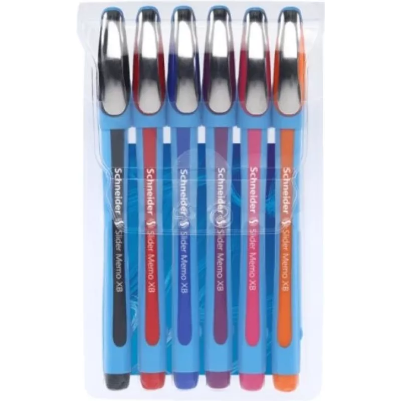 Schneider Slider Memo XB Kugelschreiber-Set - 6 verschiedene Farben (Schwarz, Blau, Rot, Grün, Orange, Violett) - Extrabreite 1,4 mm Edelstahlspitze - Viscoglide Schnelltrocknende Tinte 150296