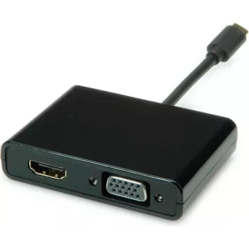 SECOMP STANDARD USB-C auf HDMI + VGA Display-Adapter, 4K HDMI, 1080p VGA, Schwarz, 0,1m S3250