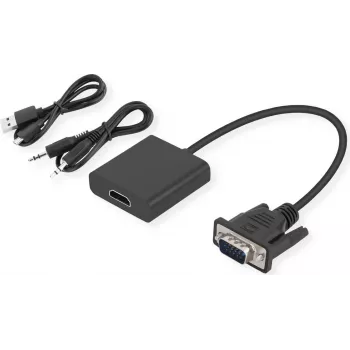 SECOMP STANDARD VGA + Audio zu HDMI Adapterkabel, 0,23 m, Schwarz S3211