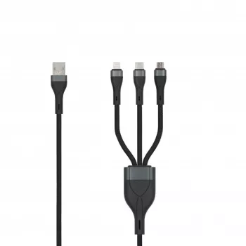 SEEK TOTI USB-A auf Micro-USB / USB-C / Lightning 1,5m geflochtenes Kabel 2A (Non-MFI) Schwarz