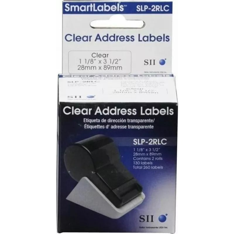 Seiko SLP-2RLC Klare Adressetiketten 28x89mm, 2 Rollen, 260 Etiketten, Weiß, Permanentkleber, Direktthermo, für Smart Label Printer