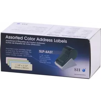 Seiko SLP-4AST Adressetiketten in verschiedenen Farben - 28 x 89 mm, 520 Etiketten (4 Rollen à 130) für Smart Label Printer 420/425/430/440/450 16.06.2037