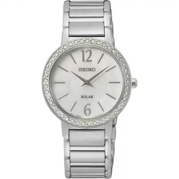 SEIKO SUP467P1 Damenuhr Solar-Quarz 30,5mm Edelstahl Silber Perlmutt Diamant