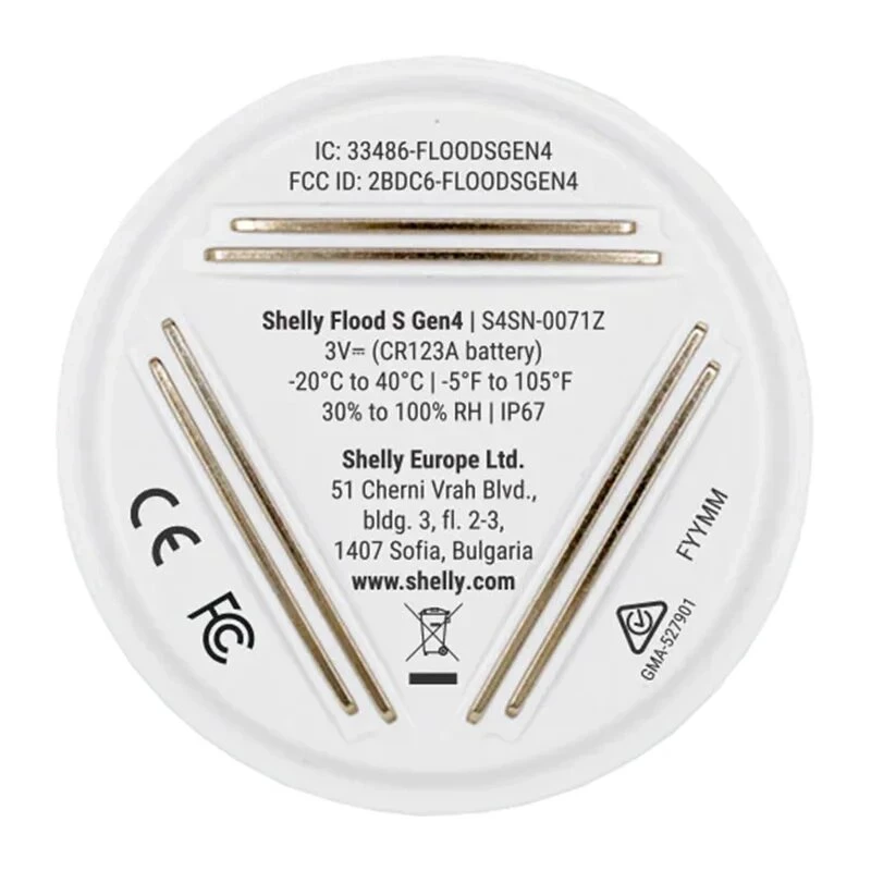 Shelly Flood S Gen4 Wasserleckmelder – Wi-Fi, Matter, Zigbee, Bluetooth, Plug & Play