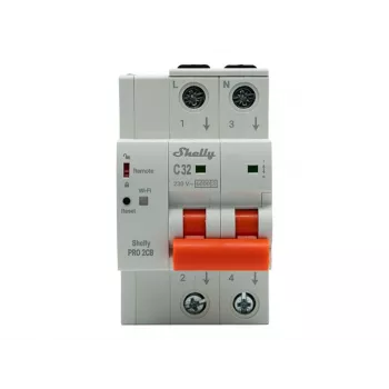 Shelly Pro 2CB C32 smarter Miniatur-Leitungsschutzschalter, 2-polig, 32A, WLAN, LAN, Bluetooth
