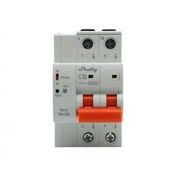Shelly Pro 2CB C32 smarter Miniatur-Leitungsschutzschalter, 2-polig, 32A, WLAN, LAN, Bluetooth