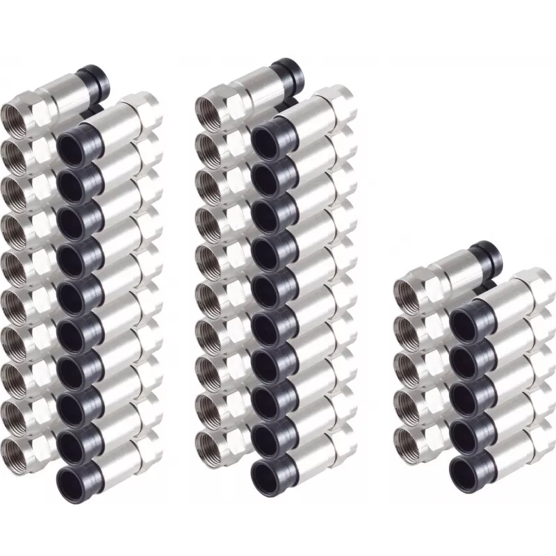 SHIVERPEAKS BS85029-A-SET25 F-Typ Kompressionsstecker für 7 mm Koaxialkabel, 25er-Pack, vernickeltes Messing, 75 Ohm, wetterfest, Silber