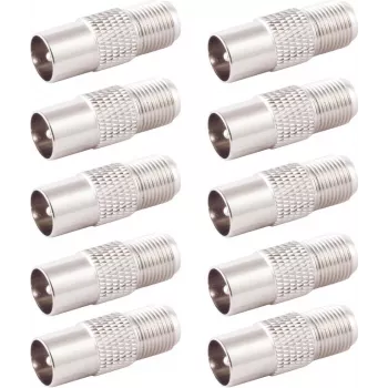 SHIVERPEAKS BS85322-SET10 IEC-Stecker auf F-Buchse Koaxialadapter, 10er-Pack, Silber