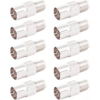 SHIVERPEAKS IEC auf F-Typ Koaxialadapter, 10er-Pack, 75 Ohm, vernickeltes Messing, Buchse auf Buchse BS85324-SET10