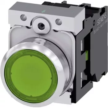 Siemens SIRIUS ACT 3SU1152-0AB40-1BA0 Drucktaster, flacher Betätiger, grün, Metall-Hochglanz-Frontring, 22mm, 1NO, Schraubklemme, IP66/67/69K