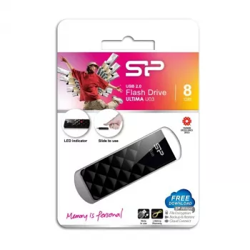 Silicon Power SP008GBUF2U03V1K 8GB USB 3.2 Gen 1 Retractable Flash Drive, Schwarz