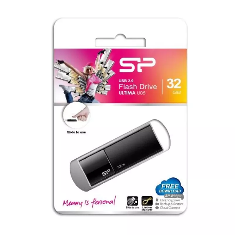 Silicon Power SP032GBUF2U05V1K 32GB USB 2.0 Flash-Laufwerk - Einziehbares Design ohne Kappe, Schwarz
