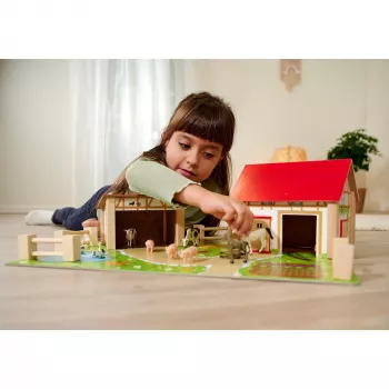 SIMBA-DICKIE Bauernhof mit Zubehör – Großer Bauernhof-Spielplatz mit Scheune, Stall, Bauer, Tieren und Fütterungswerkzeugen für Kinder von 3-8 Jahren