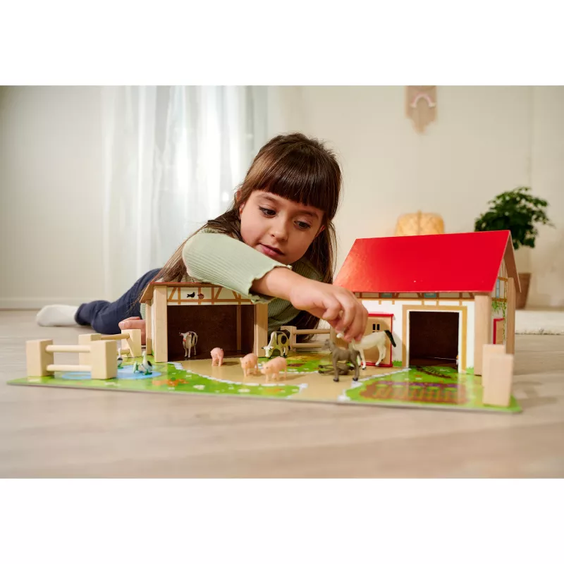 SIMBA-DICKIE Bauernhof mit Zubehör – Großer Bauernhof-Spielplatz mit Scheune, Stall, Bauer, Tieren und Fütterungswerkzeugen für Kinder von 3-8 Jahren