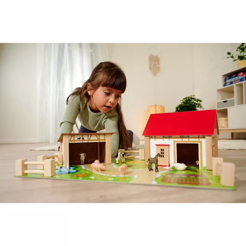 SIMBA-DICKIE Bauernhof mit Zubehör – Großer Bauernhof-Spielplatz mit Scheune, Stall, Bauer, Tieren und Fütterungswerkzeugen für Kinder von 3-8 Jahren