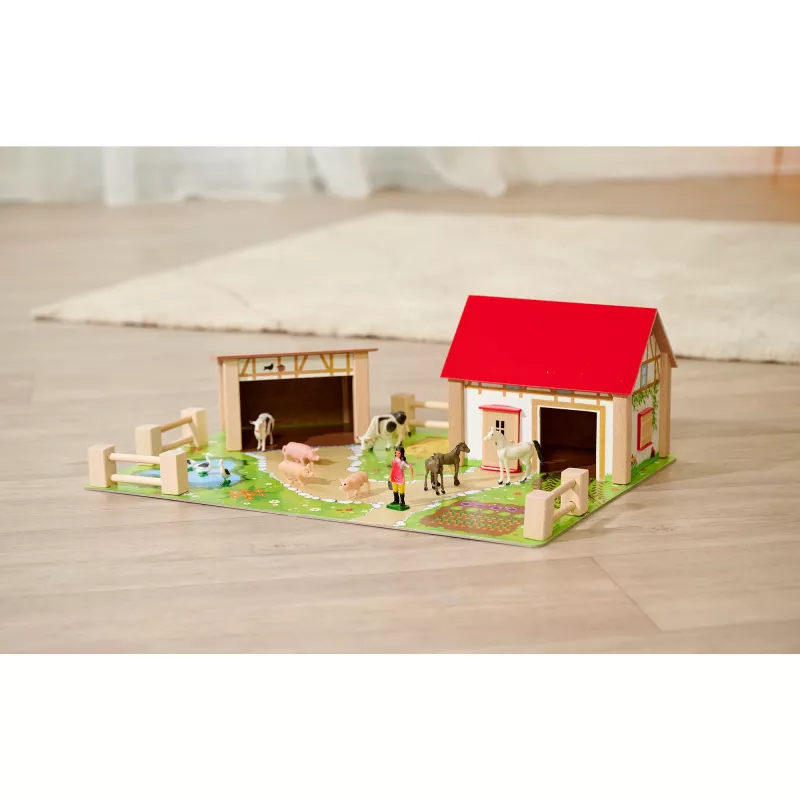 SIMBA-DICKIE Bauernhof mit Zubehör – Großer Bauernhof-Spielplatz mit Scheune, Stall, Bauer, Tieren und Fütterungswerkzeugen für Kinder von 3-8 Jahren