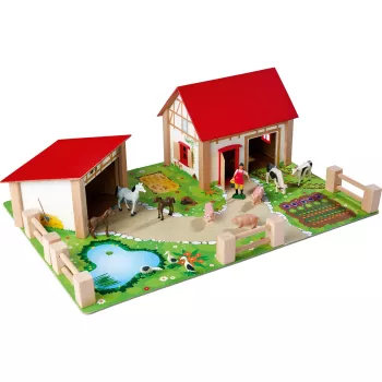 SIMBA-DICKIE Bauernhof mit Zubehör – Großer Bauernhof-Spielplatz mit Scheune, Stall, Bauer, Tieren und Fütterungswerkzeugen für Kinder von 3-8 Jahren