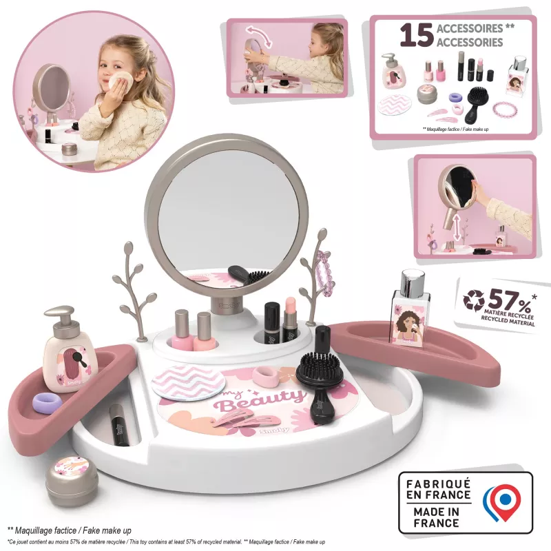 SIMBA-DICKIE My Beauty Studio Interaktiver Schminktisch zum Rollenspiel mit beleuchtetem Spiegel und 10 Zubehörteilen für Kinder ab 3-6 Jahren