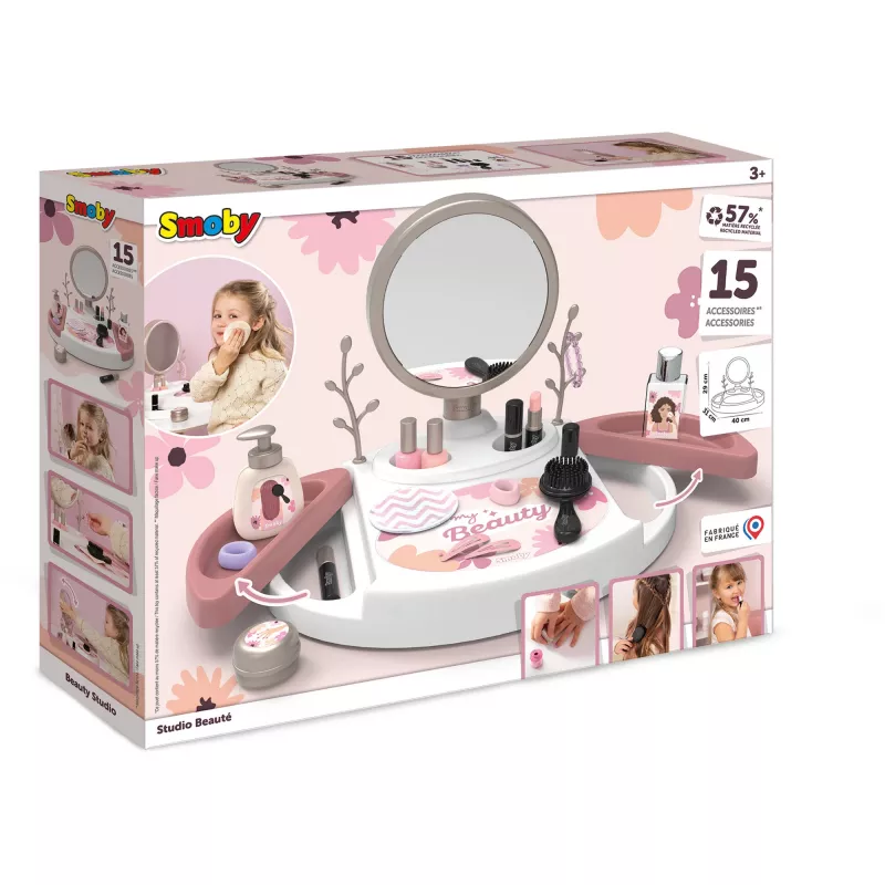 SIMBA-DICKIE My Beauty Studio Interaktiver Schminktisch zum Rollenspiel mit beleuchtetem Spiegel und 10 Zubehörteilen für Kinder ab 3-6 Jahren