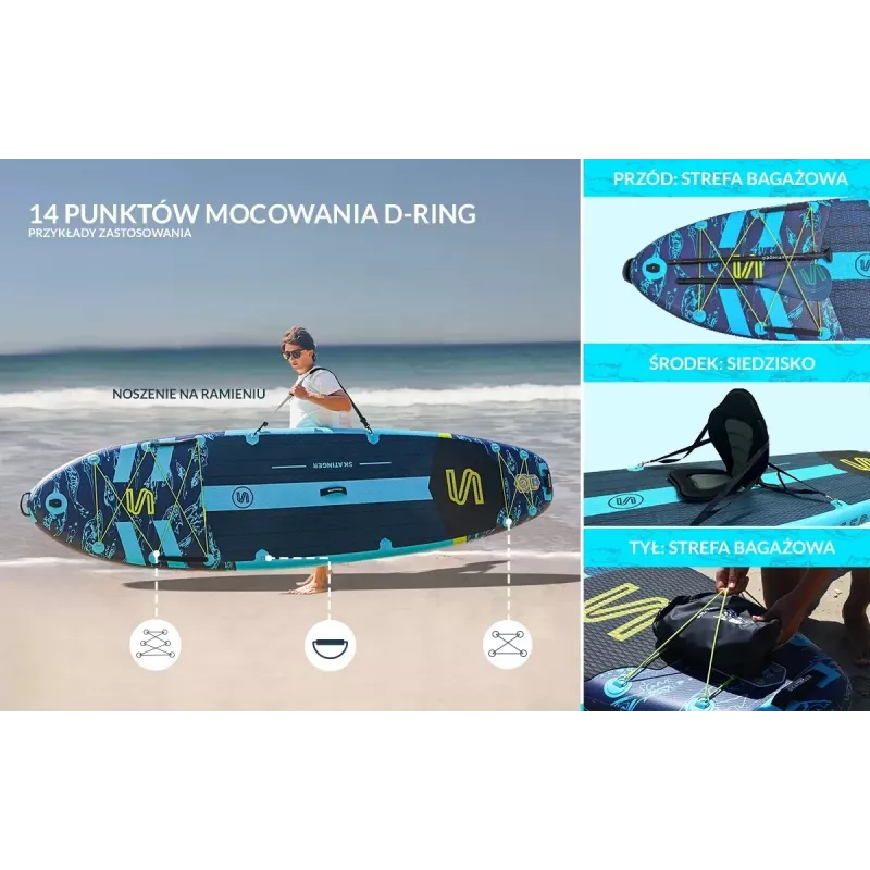 SKT ASIATICUS Aufblasbares Stand-Up-Paddle-Board 350x89x15 cm Yoga
