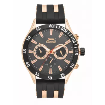 SLAZENGER MAN SL96076203 Herren Analog Quarzuhr 48mm blaues Zifferblatt braunes Lederarmband