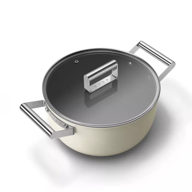 Smeg CSF2412CRM Schmortopf, 24 cm, Keramik-Antihaftbeschichtung, Edelstahlgriff, Mattcreme